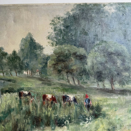 Original Landscape Oil Painting "Grazing Cows" Handcrafted Art Holland Art Shop