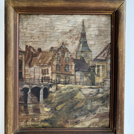 Expressive Cityscape Oil Painting "Village Church" Refined Small Art Holland Art Shop