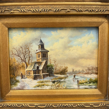 Handcrafted Winter Landscape Oil Painting "Gilded Frame" Timeless Small Art Holland Art Shop