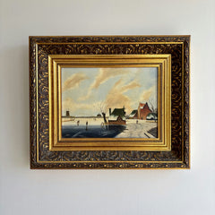 Original Winter Landscape Oil Painting "Gilded Frame" Detailed Small Artwork Holland Art Shop