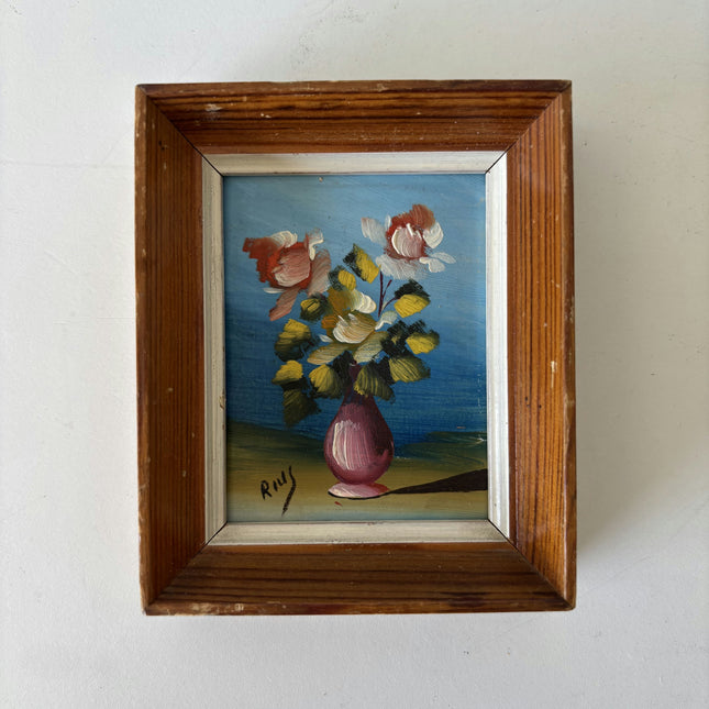 Elegant Floral Still Life Oil Painting "Pink Vase" Classic Small Artwork Holland Art Shop