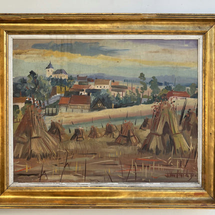 Original Landscape Oil Painting "Haystacks Field" Traditional Large Art Holland Art Shop