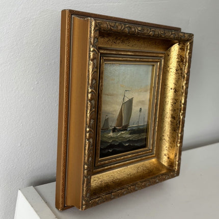 Handcrafted Oil Painting Seascape "Sailing Vessels" Intriguing Small Artwork Holland Art Shop