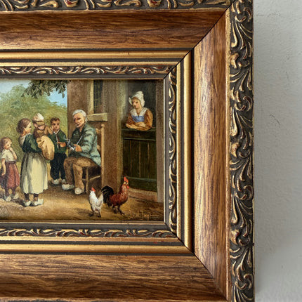 Antique Oil Painting Scenery "Gathering Children" Figurative Small Art Holland Art Shop