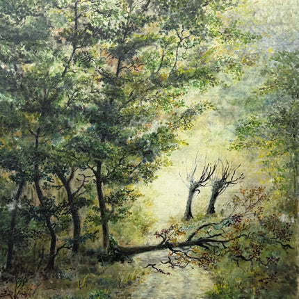 Rustic Landscape Oil Painting "Misty Trees" Handcrafted Art Holland Art Shop