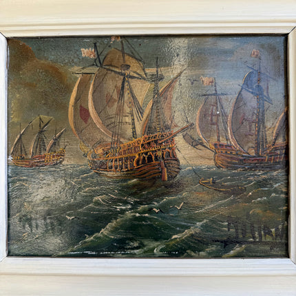 Vintage Seascape Oil Painting "Sailing Ship" Expressive Small Artwork Holland Art Shop