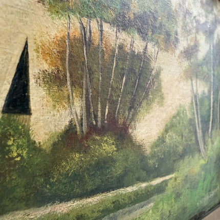 19th Century Antique Landscape Oil Painting "Framed Tree" Small Artwork Holland Art Shop