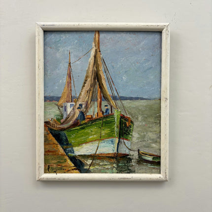 Classic Seascape Oil Painting "Fishing Boat" Timeless Small Art Holland Art Shop