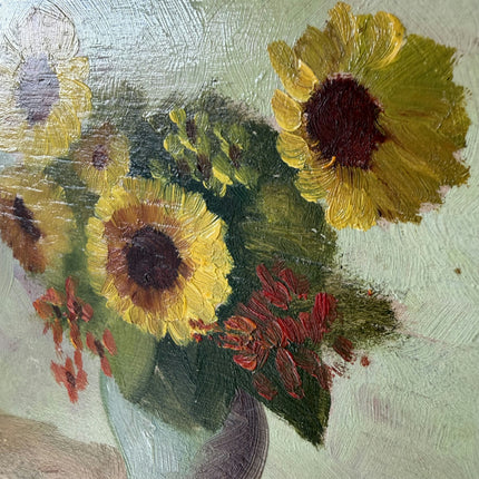 Authentic Flowery Still Life Oil Painting "Sunflower Vase" Vintage Small Artwork Holland Art Shop