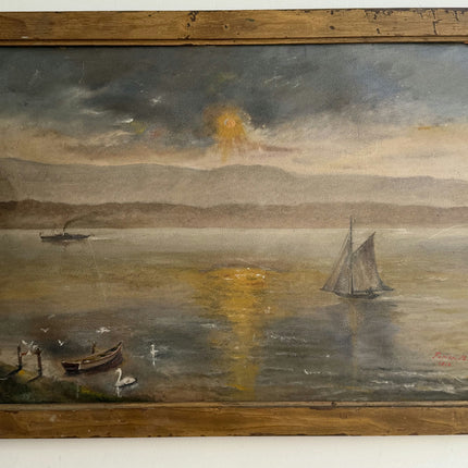Original Harbor Scene Oil Painting "Sailing Boat" Timeless Artwork Holland Art Shop