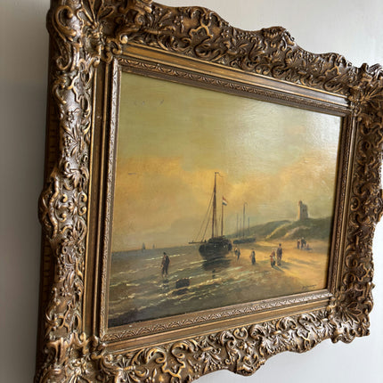 19th Century Antique Seascape Oil Painting "Ornate Frame" Dutch Art Holland Art Shop