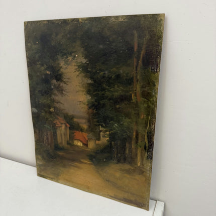 19th Century Antique Landscape Oil Painting "Village House" Small Artwork Holland Art Shop