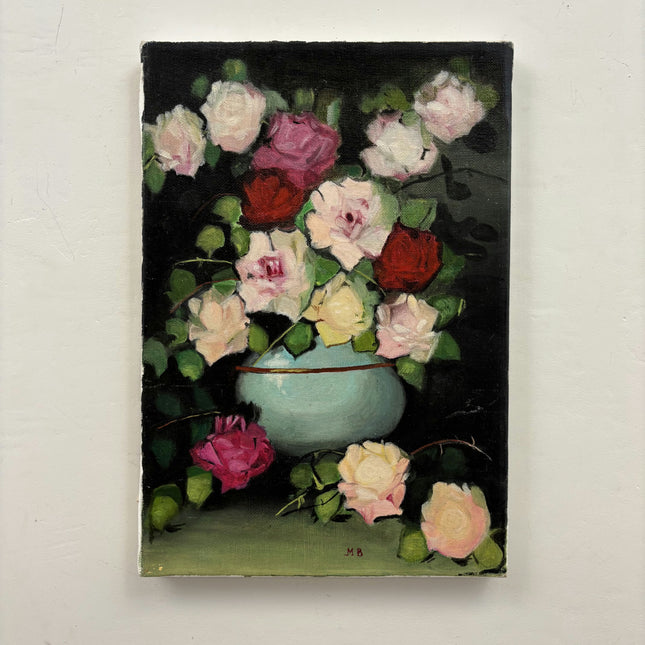 Authentic Floral Still Life Oil Painting "Blue Vase" Classic Small Art Holland Art Shop