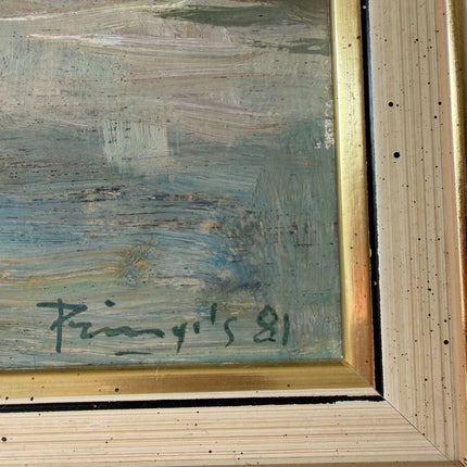 Remarkable Oil Painting Harbor Scene "River Boats" Striking Belgique Artwork Holland Art Shop