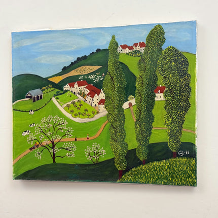 Vintage Folk Art Oil Painting "Lone Tree" Original Artwork Holland Art Shop