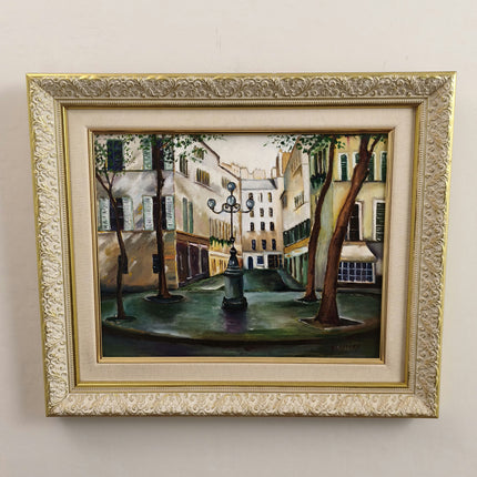 Vintage Cityscape Oil Painting "Street Fountain" Timeless Art Holland Art Shop