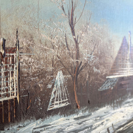 Expressive Winter Landscape Oil Painting "Fishing Boat" Original Artwork Holland Art Shop