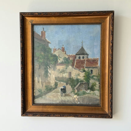 Elegant Cityscape Oil Painting "Village Street" Original Small Art Holland Art Shop