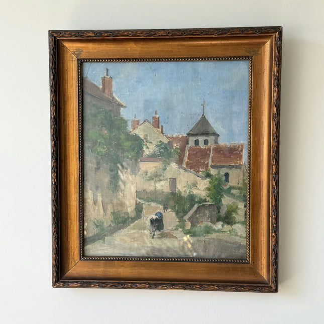 Elegant Cityscape Oil Painting "Village Street" Original Small Art Holland Art Shop