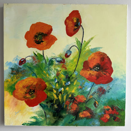Classic Floral Still Life Oil Painting "Red Poppy" Handcrafted Small Artwork Holland Art Shop