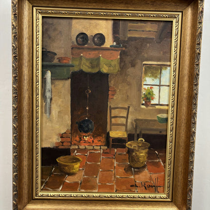 Elegant Still Life Oil Painting "Open Hearth" Vintage Artwork Holland Art Shop