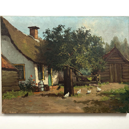 Rustic Farm Oil Painting "White Ducks" Vintage Large Art Holland Art Shop