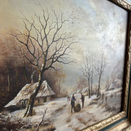 Classic Winter Landscape Oil Painting "Winter Village" Refined Artwork Holland Art Shop