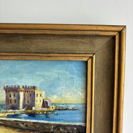 Classic Harbor Scene Oil Painting "Seaside Castle" Vintage Small Artwork Holland Art Shop