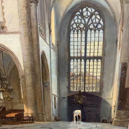 Traditional Church Interior Oil Painting "Arched Nave" Rustic Large Artwork Holland Art Shop