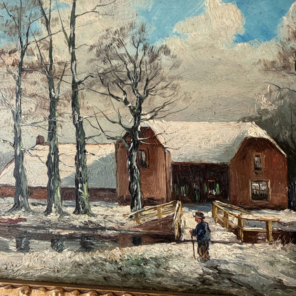 Authentic Interior Oil Painting "Snowy Barn" Original Small Artwork Holland Art Shop