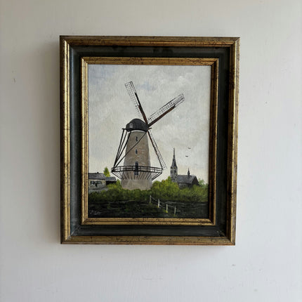 Traditional Landscape Oil Painting "Windmill Tower" Rustic Small Artwork Holland Art Shop