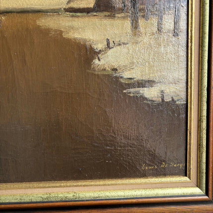 Refined Winter Landscape Oil Painting "Rowboats Calm" Classic Large Art Holland Art Shop