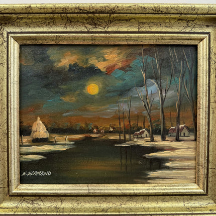 Expressive Winter Landscape Oil Painting "Full Moon" Refined Small Artwork Holland Art Shop