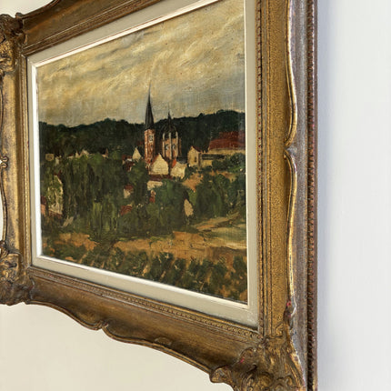Antique Landscape Oil Painting "Village Church" Authentic Large Artwork Holland Art Shop