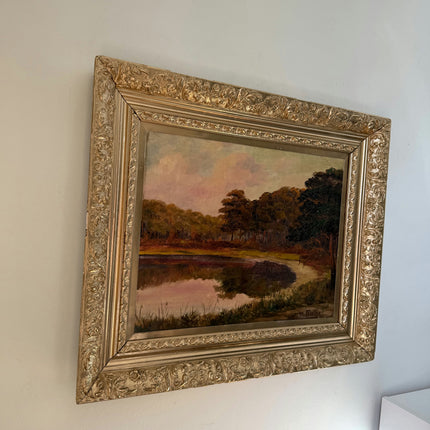 19th Century Oil Painting Landscape "Reflective Pond" Medium Art Holland Art Shop