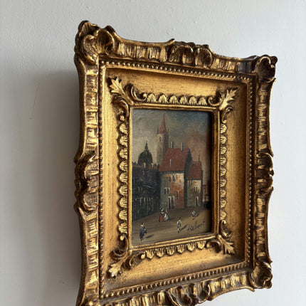 Original Cityscape Oil Painting "Gilded Frame" Authentic Small Artwork Holland Art Shop