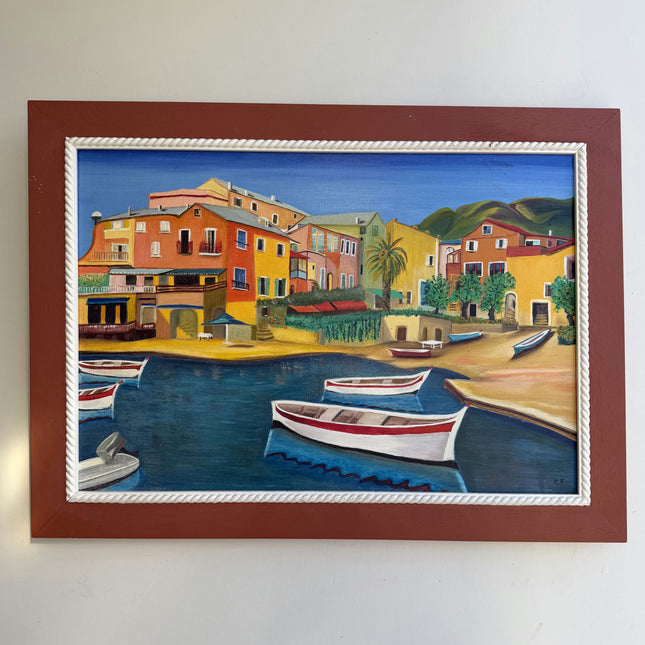 Handcrafted Harbor Scene Oil Painting "Rowing Boats" Expressive Artwork Holland Art Shop