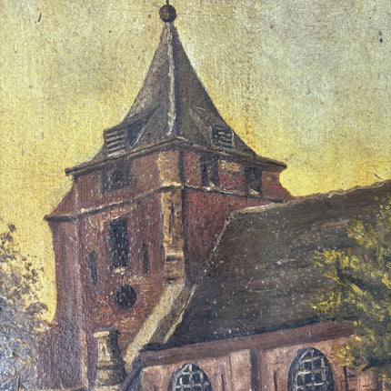 1933 Church Interior Oil Painting "Church Steeple" Belgium Art Holland Art Shop