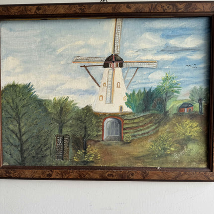 Classic Landscape Oil Painting "Windmill Tower" Expressive Small Art Holland Art Shop
