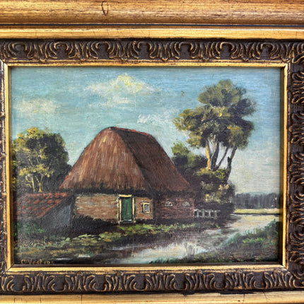 Handcrafted Farm Oil Painting "Thatched Cottage" Rustic Small Art Holland Art Shop