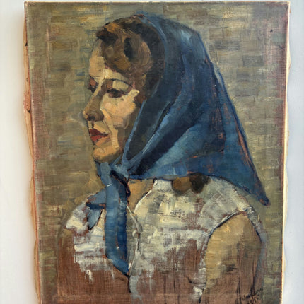 Handcrafted Portrait Oil Painting "Woman In Shawl" Rustic Art Holland Art Shop