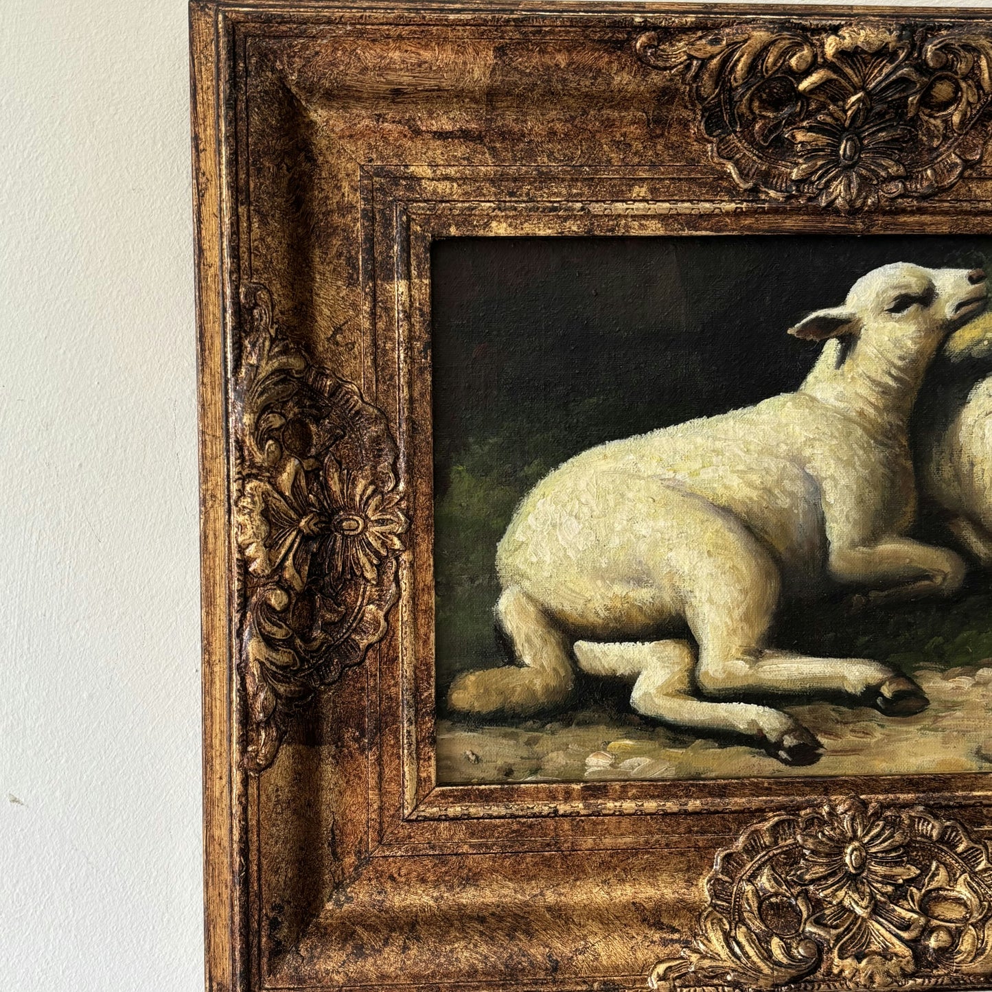 Marvelous Oil Painting Animals "Resting Lambs" Vintage French Artwork