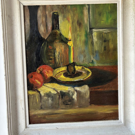 Expressive Still Life Oil Painting "Single Candle" Rustic Small Artwork Holland Art Shop