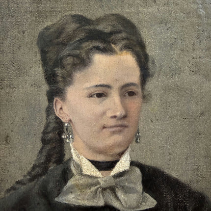19th Century Antique Portrait Oil Painting "Seated Woman" Small Art Holland Art Shop