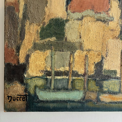 Vintage Harbor Scene Oil Painting "Rowboats Cluster" Expressive Artwork Holland Art Shop