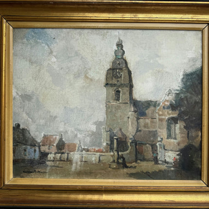 Rustic Cityscape Oil Painting "Clock Tower" Timeless Art Holland Art Shop