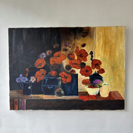 Handcrafted Flowery Still Life Oil Painting "Red Poppies" Expressive Art Holland Art Shop