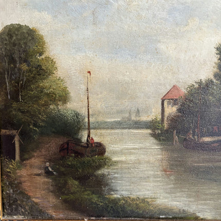 19th Century Antique Harbor Scene Oil Painting "Ornate Frame" Art Holland Art Shop