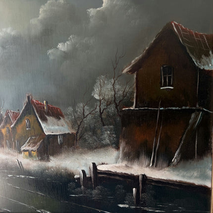 Expressive Winter Landscape Oil Painting "Snowy Cottage" Handcrafted Art Holland Art Shop