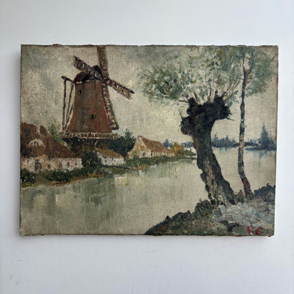 Rustic Landscape Oil Painting "Windmill Tower" Authentic Art Holland Art Shop
